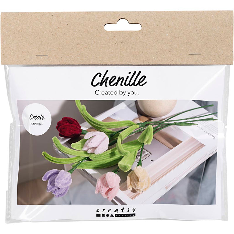 Mini set hobby di Creativ Company fiori in filo di ciniglia, tulipani, vari colori, 1 scatola