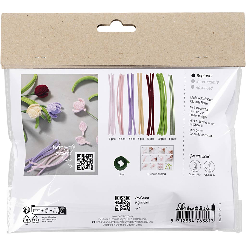 Mini set hobby di Creativ Company fiori in filo di ciniglia, tulipani, vari colori, 1 scatola