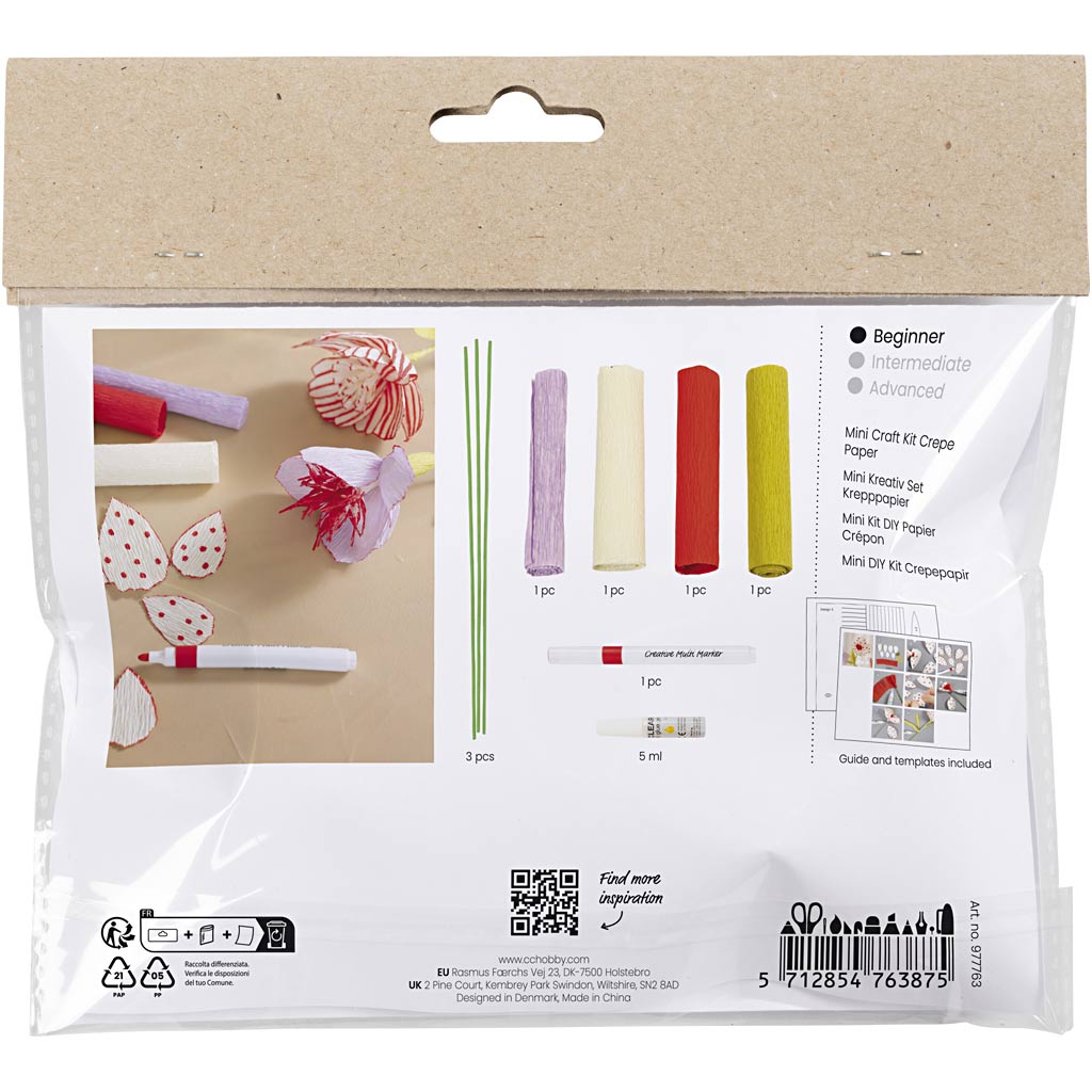 Mini set hobby Creative Company carta crespa, fiori, colori pastello, 1 scatola