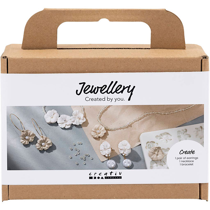Mini set hobby di Creativ Company, gioielli, orecchini, bracciale e collana con design floreale, beige, beige chiaro, beige, 1 scatola