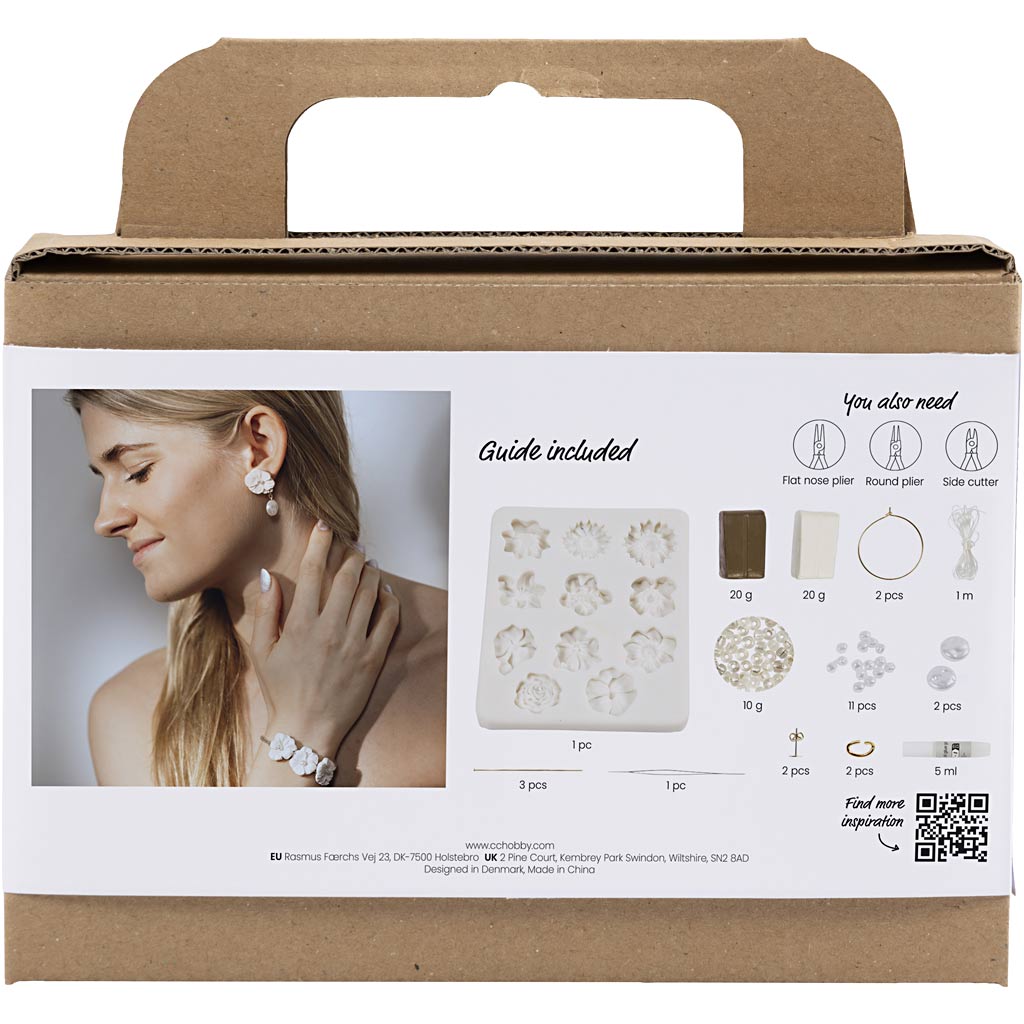 Mini set hobby di Creativ Company, gioielli, orecchini, bracciale e collana con design floreale, beige, beige chiaro, beige, 1 scatola