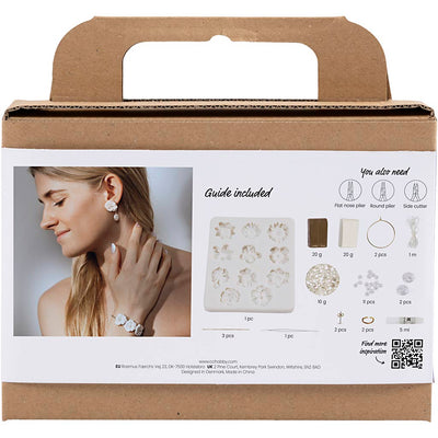 Mini set hobby di Creativ Company, gioielli, orecchini, bracciale e collana con design floreale, beige, beige chiaro, beige, 1 scatola
