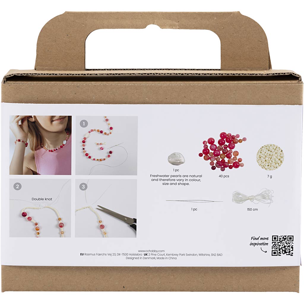Creativ company mini hobby set de joyería, collar y pulsera, rosa, 1 caja