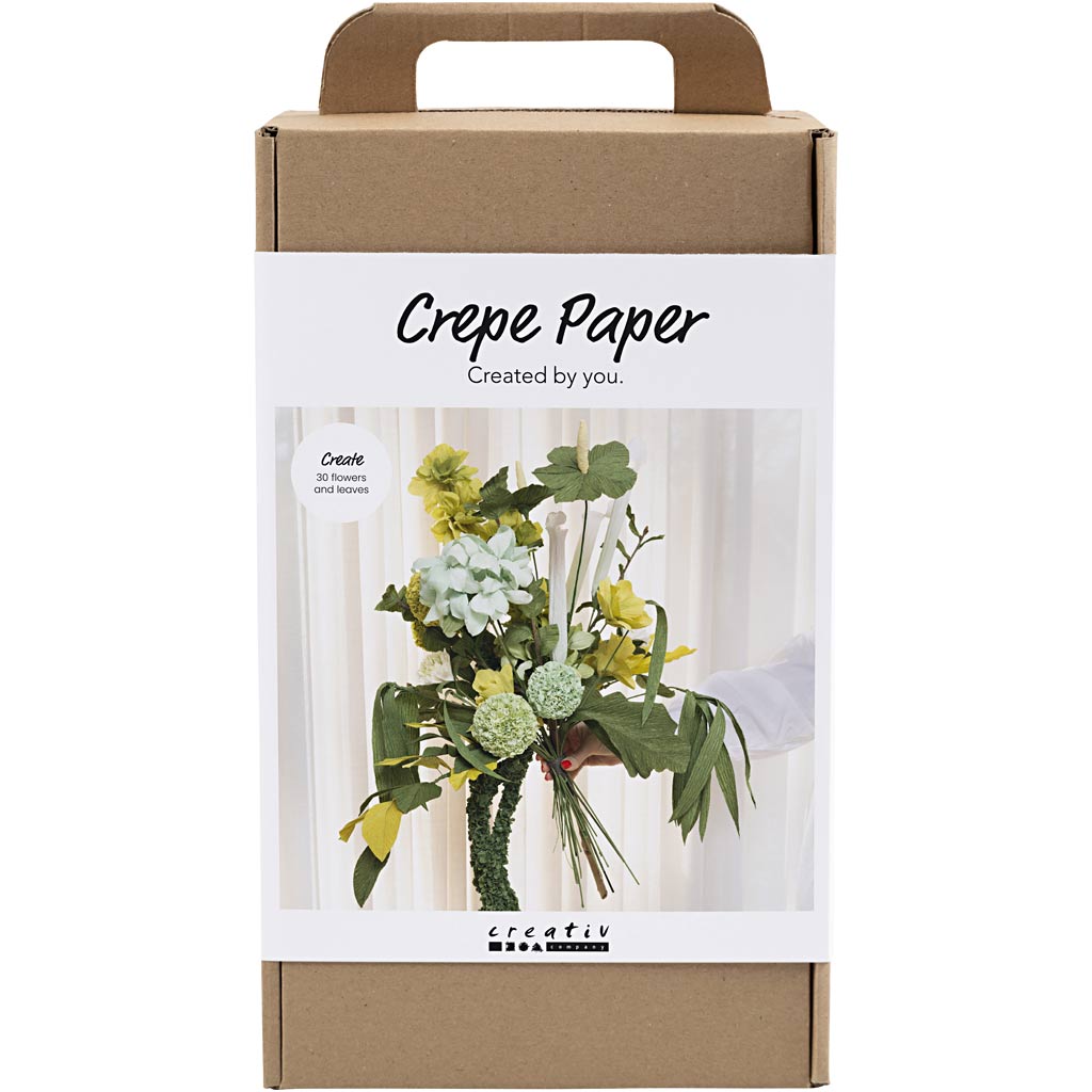 Creativ company maxi hobby set papel crepé, ramo de flores, verde claro, verde oscuro, verde pastel, blanco, 1 caja
