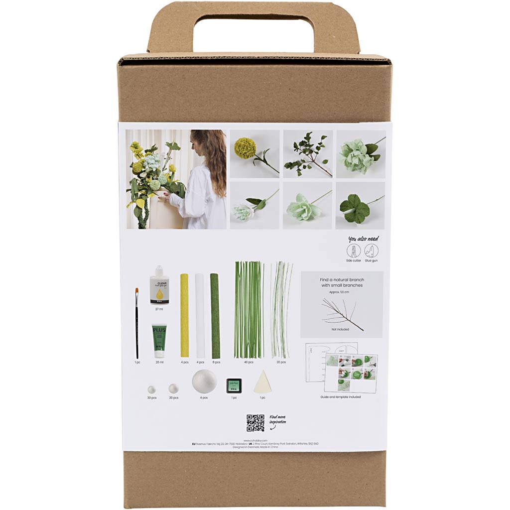 Creativ company maxi hobby set papel crepé, ramo de flores, verde claro, verde oscuro, verde pastel, blanco, 1 caja