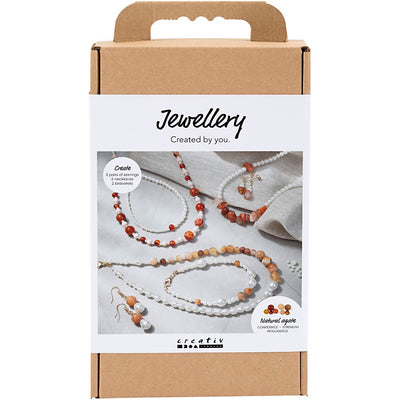 Set di gioielli per hobby della Creativ Company, beige, arancione bruciato, madreperla bianca, 1 scatola