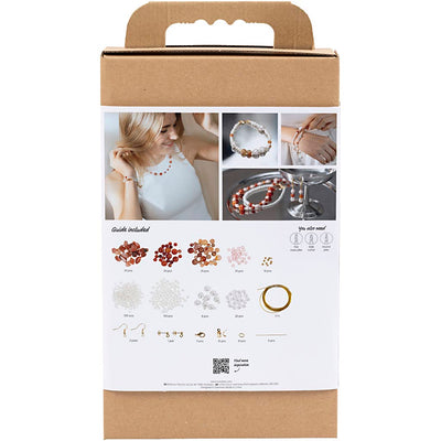 Set di gioielli per hobby della Creativ Company, beige, arancione bruciato, madreperla bianca, 1 scatola