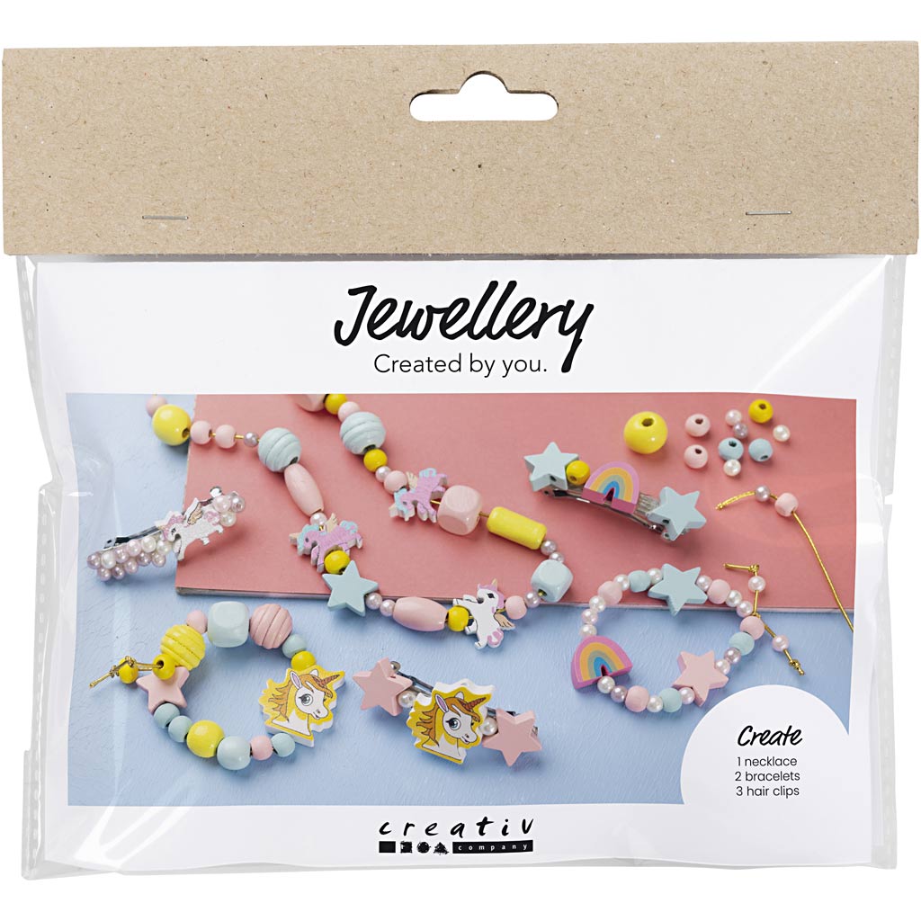 Mini set hobby di Creativ Company gioielli, collane, bracciali, orecchini, azzurro, rosso chiaro, giallo, 1 scatola