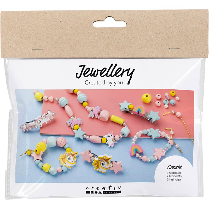 Mini set hobby di Creativ Company gioielli, collane, bracciali, orecchini, azzurro, rosso chiaro, giallo, 1 scatola