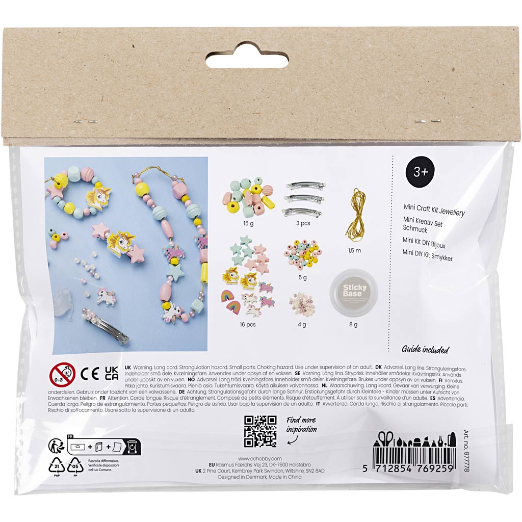 Mini set hobby di Creativ Company gioielli, collane, bracciali, orecchini, azzurro, rosso chiaro, giallo, 1 scatola