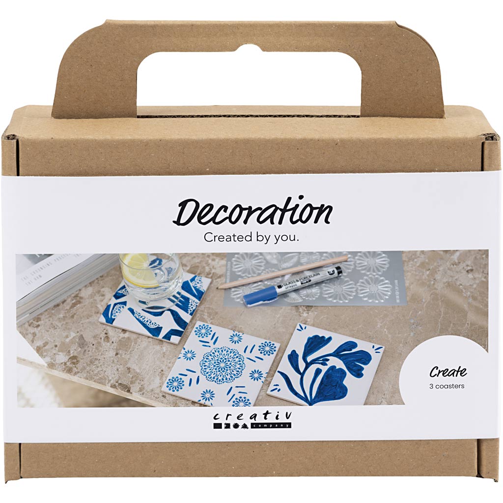 Creativ Company Mini Hobby Set Decoración, Posavasos de Porcelana, Azul, 1 Caja