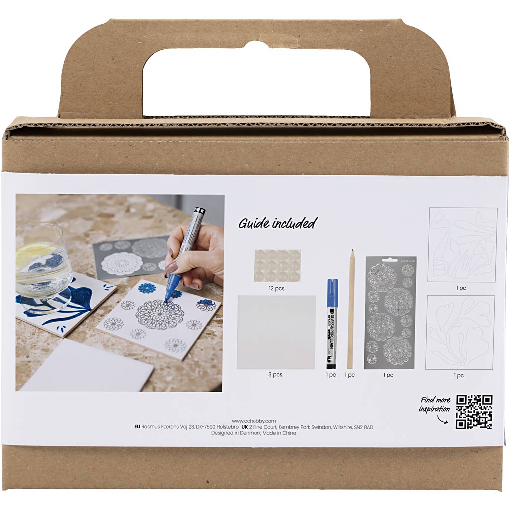 Creativ Company Mini Hobby Set Decoración, Posavasos de Porcelana, Azul, 1 Caja