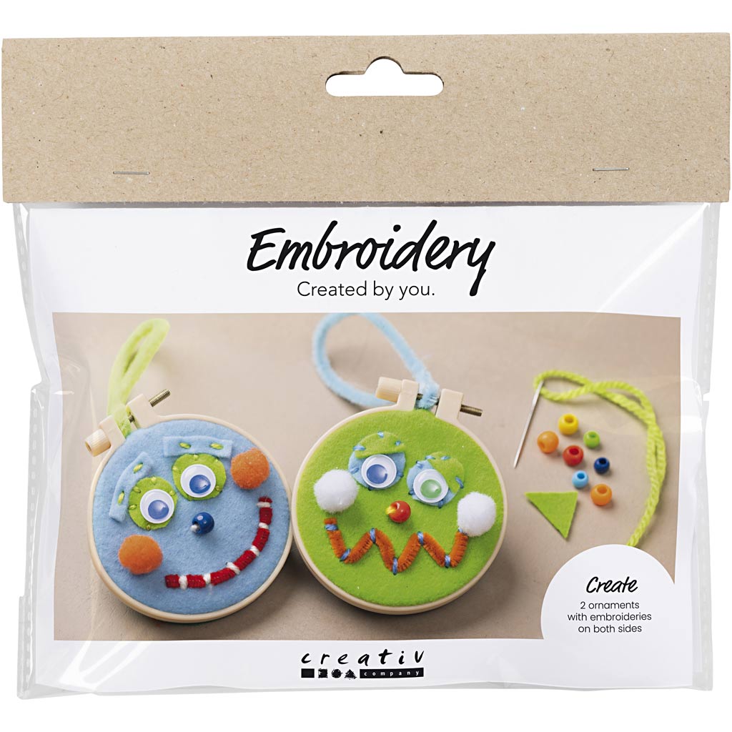 Mini set hobby per ricamo Creativ Company, facce, blu, verde, 1 scatola