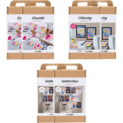 Paquete introductorio de la empresa Creativ, productos de arte y pintura, 6 cajas 1 caja