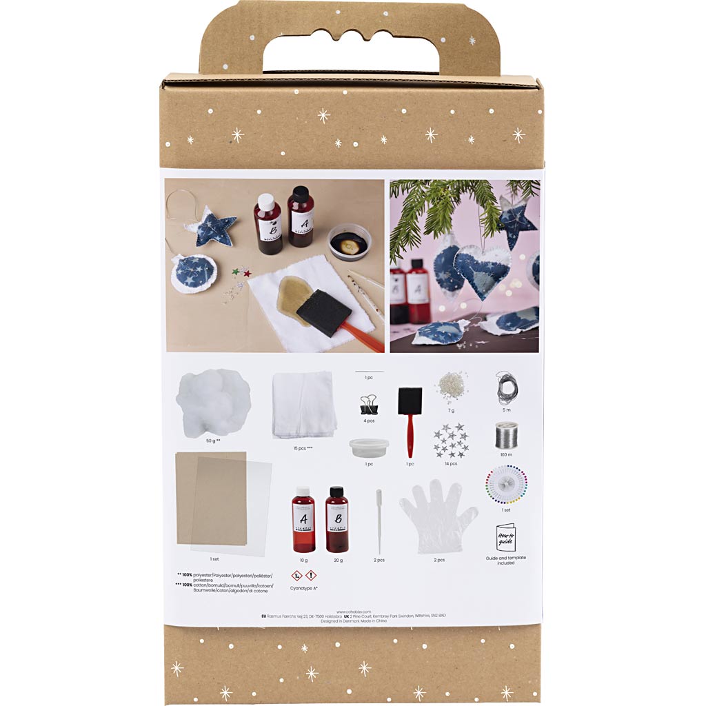 Creativ company hobby set cianotipo, adornos navideños con cianotipo, azul, plateado, 1 caja