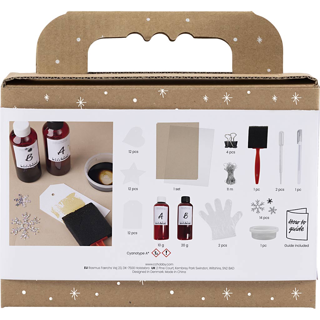 Mini set hobby Creativ Company, cianotipia, etichette regalo, blu, argento, 1 scatola