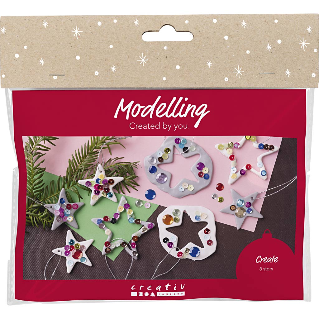 Creativ company mini set de hobby para esculpir, estrellas, plateado, blanco, 1 caja