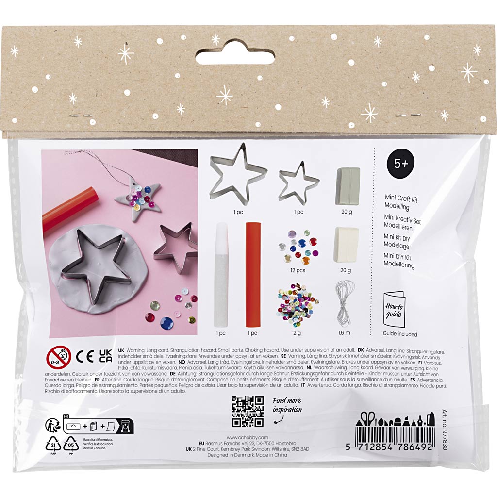 Creativ company mini set de hobby para esculpir, estrellas, plateado, blanco, 1 caja
