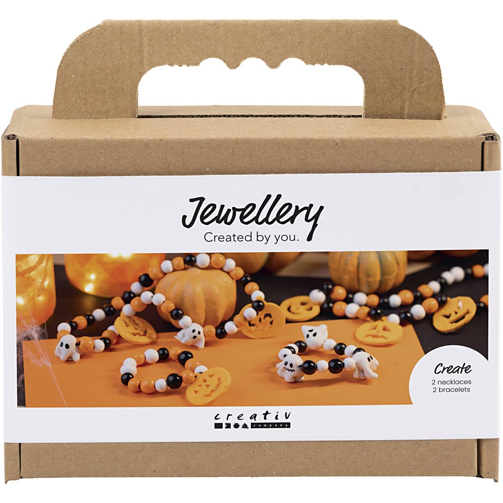 Creativ company mini hobby set de joyería, collar y pulsera, colores de halloween, 1 caja
