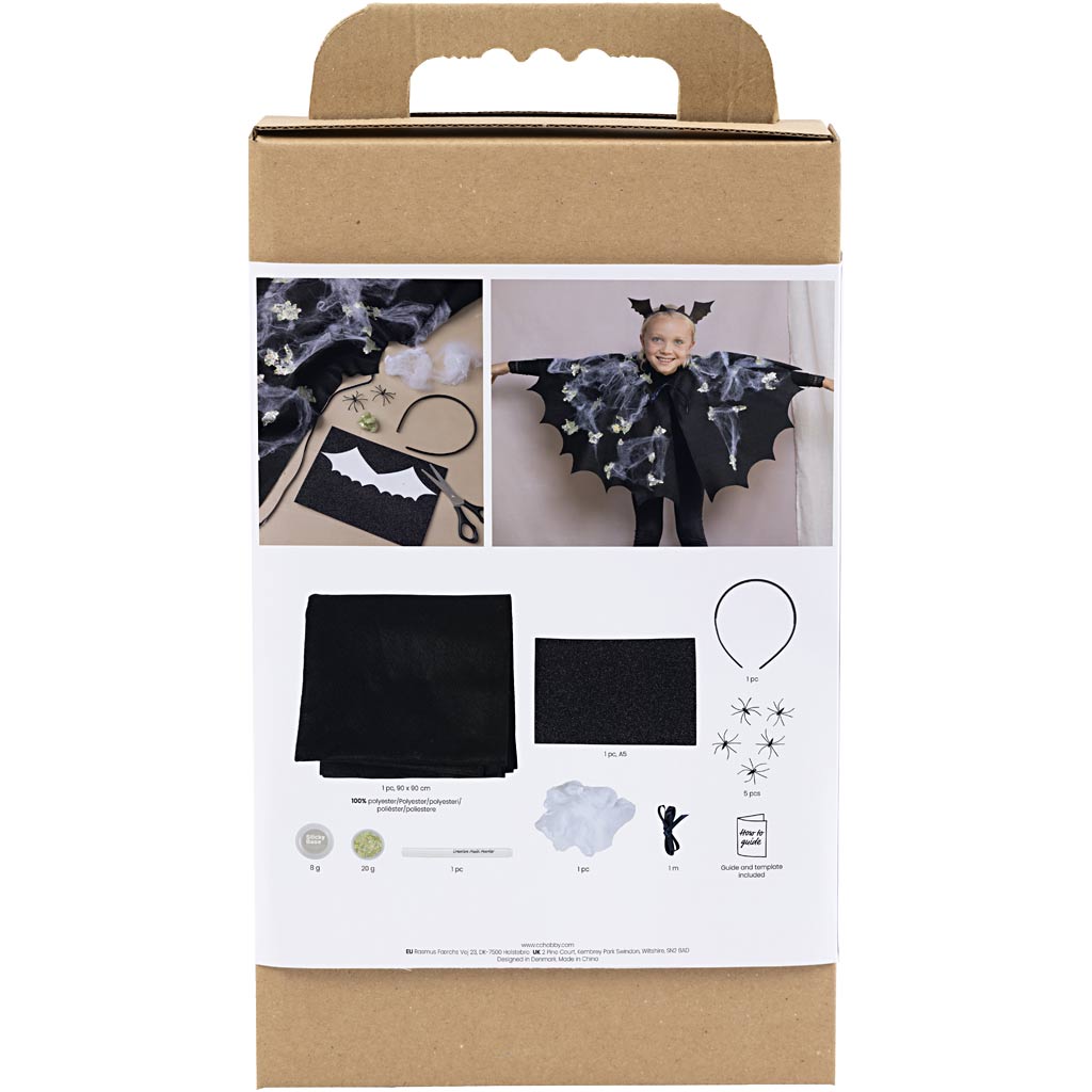 Set hobby della Creativ Company costumi inquietanti, mantello da pipistrello e fascia per capelli, nero, glitter nero, 1 scatola