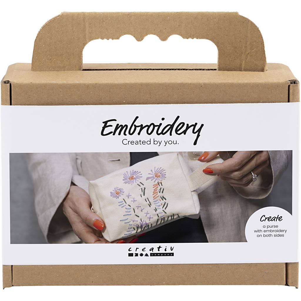 Mini set hobby per ricamo Creativ Company, borsa per trucchi, crema, 1 scatola