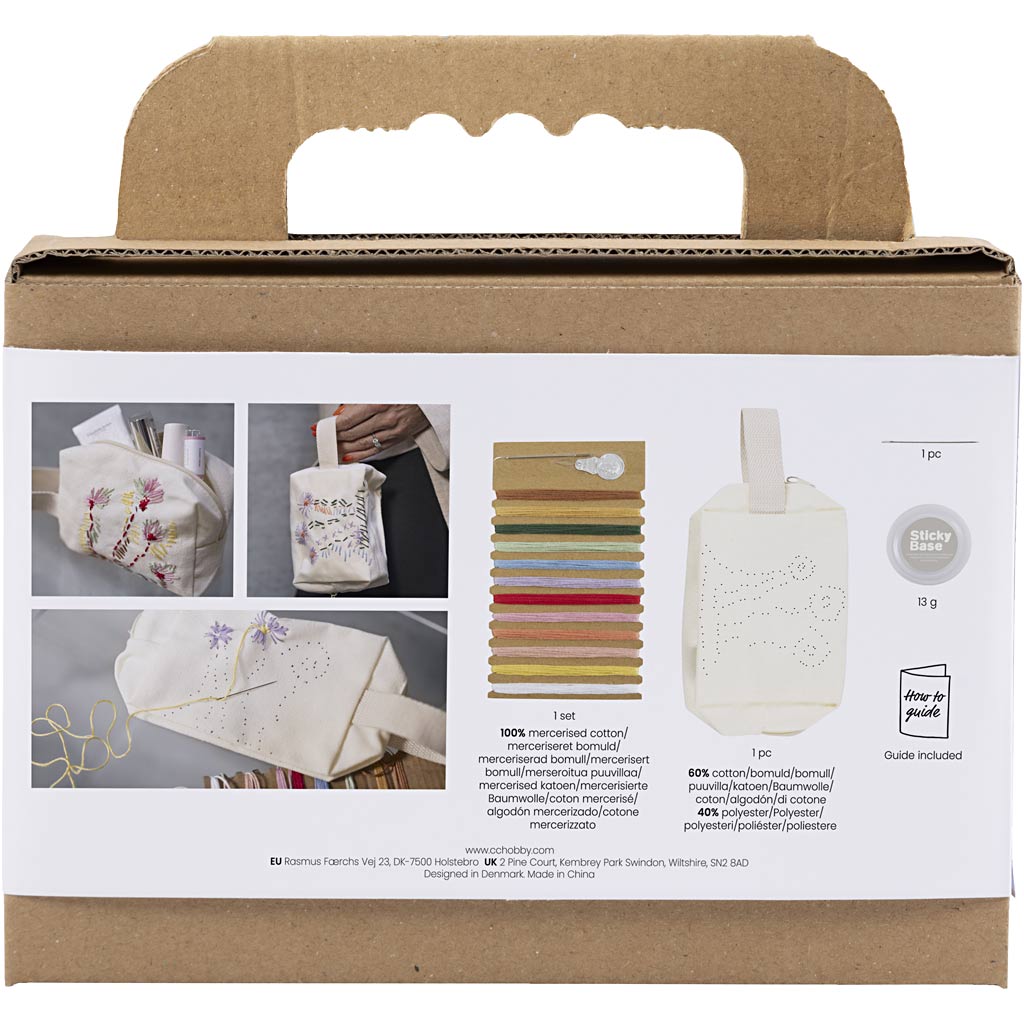 Mini set hobby per ricamo Creativ Company, borsa per trucchi, crema, 1 scatola