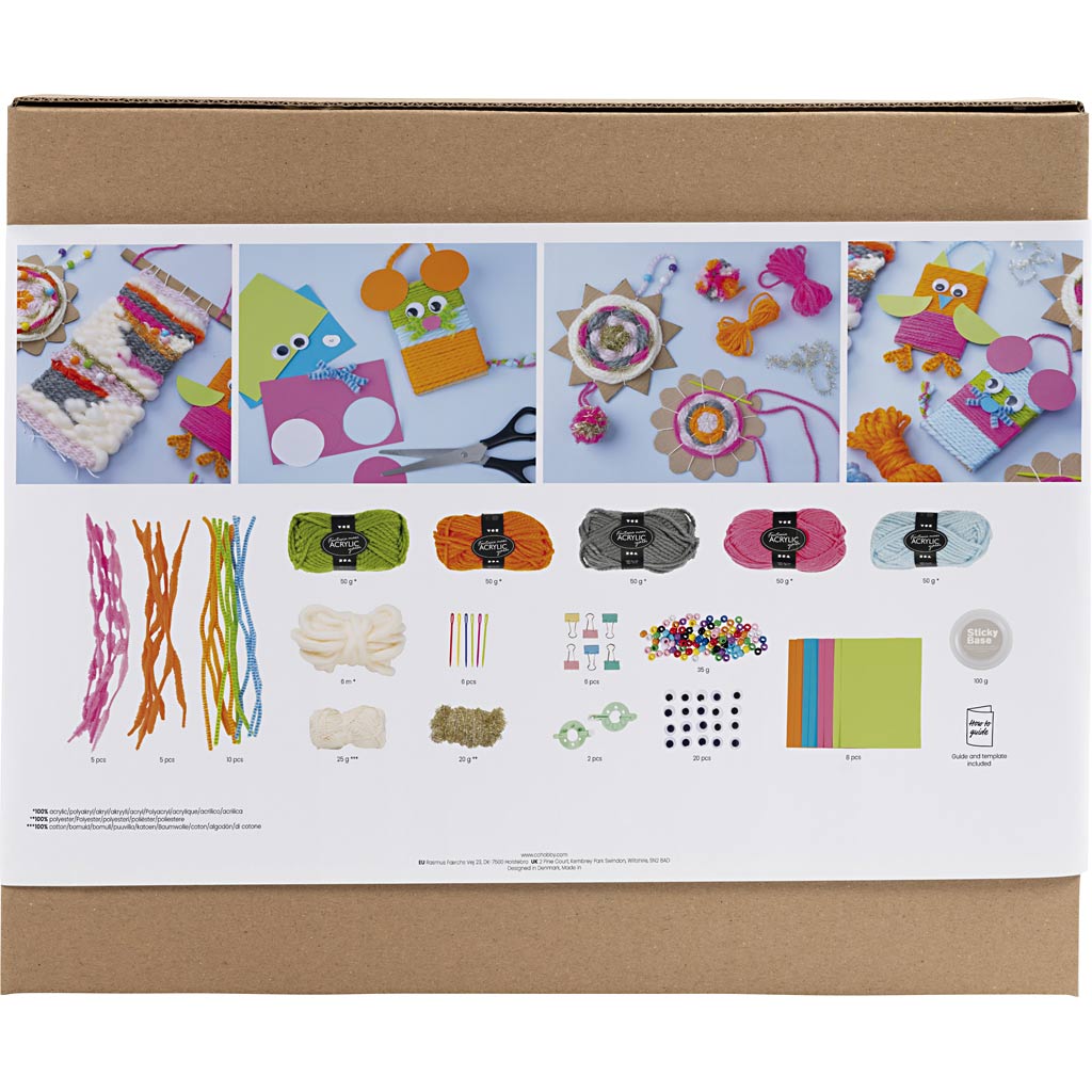 Set gruppo tessitura Creativ Company, supporti da parete, grucce, gufi, topo, vari colori, 1 scatola