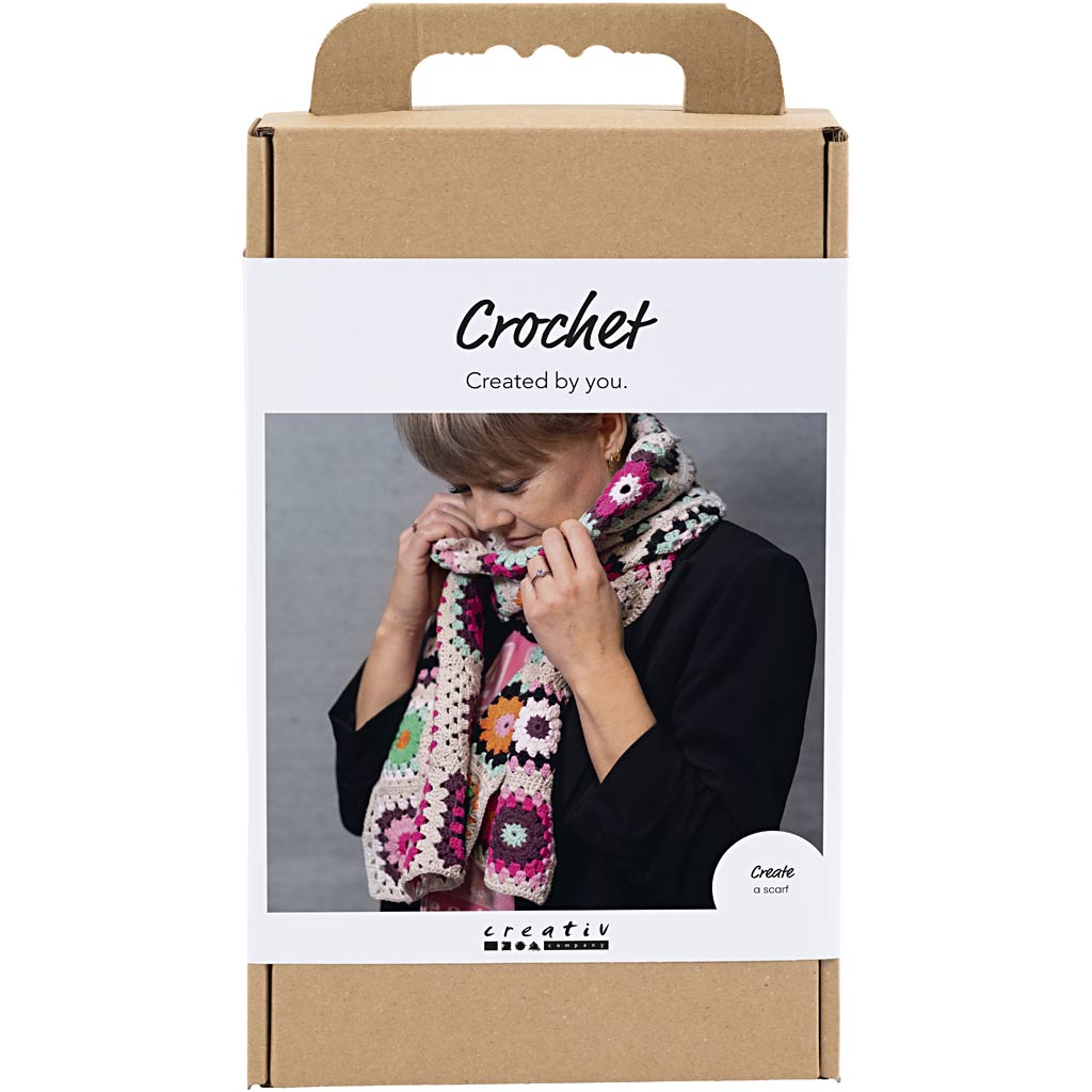 Set hobby all'uncinetto Creativ Company, sciarpa, crema, colori caldi, 1 scatola