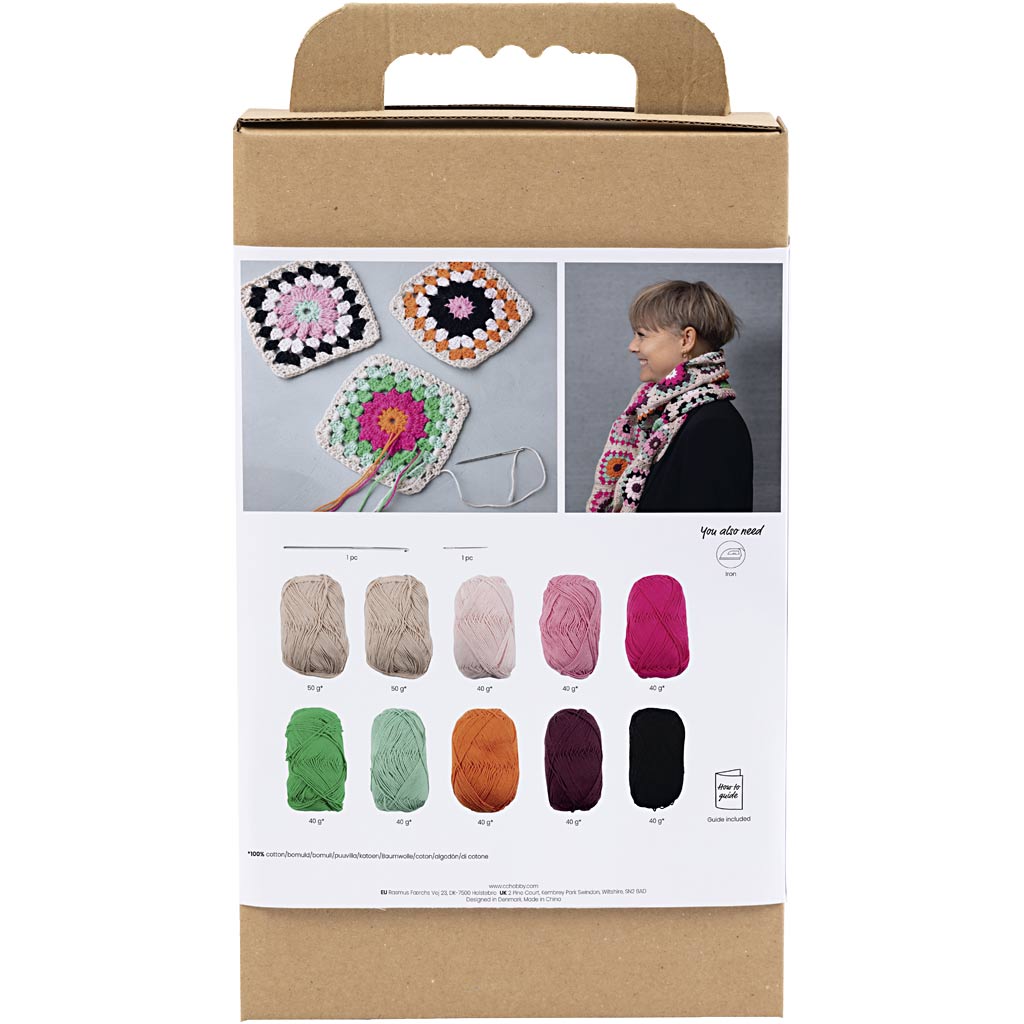 Set hobby all'uncinetto Creativ Company, sciarpa, crema, colori caldi, 1 scatola