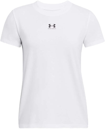 Under armour ua rival core ss-wht dames sportshirt - wit - zwart