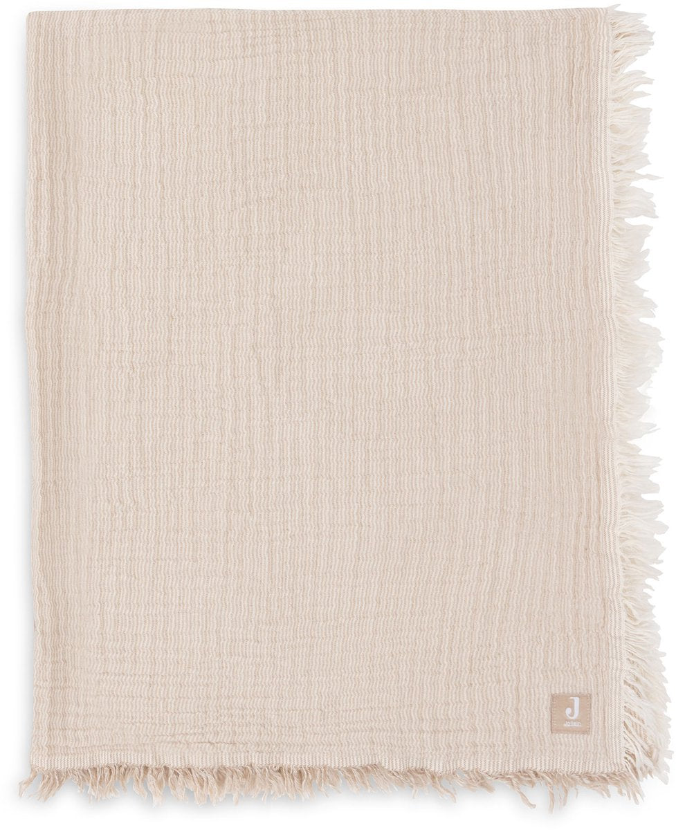 Jollein coperta culla 120x120 cm - frange riga biscotto avorio - gots