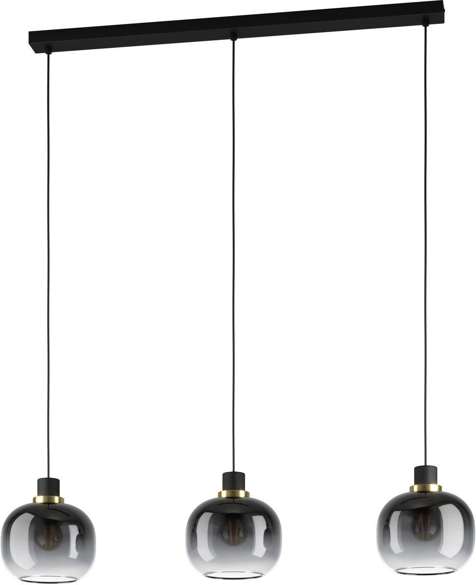 Eglo oilella hanglamp - e27 - 95 cm - smoke glas - zwart geelkoper