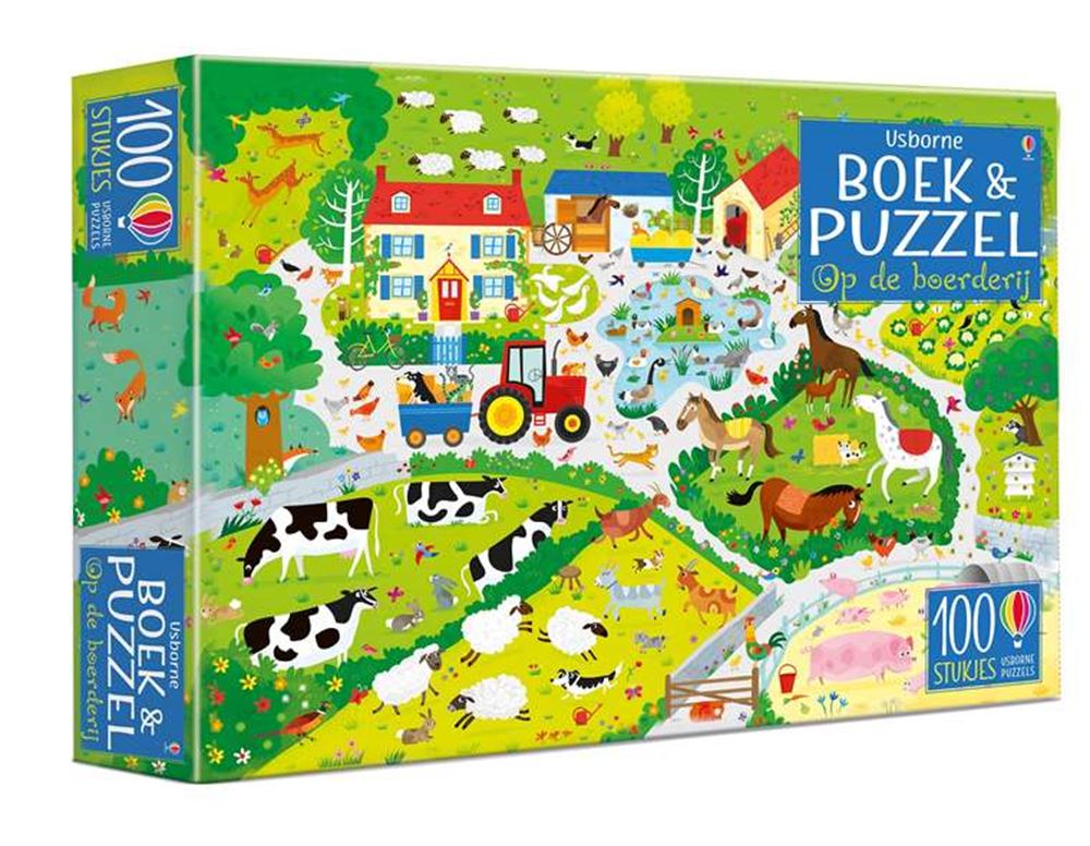 Libro y rompecabezas en la granja