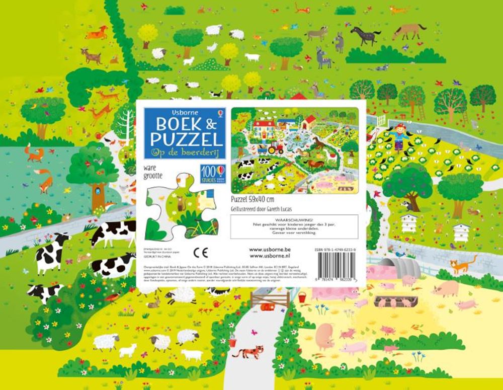 Libro y rompecabezas en la granja