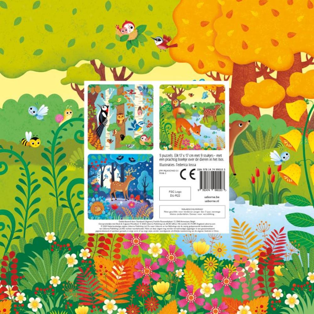 Libro con 3 rompecabezas, animales en el bosque 3+
