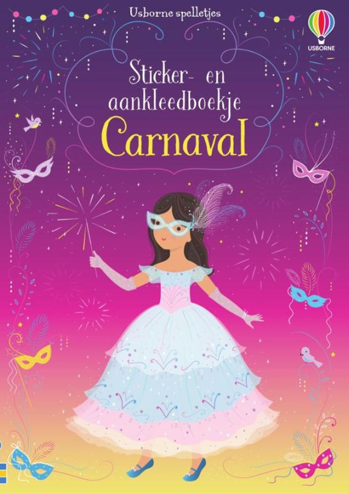 Pegatina de carnaval y folleto de disfraces.