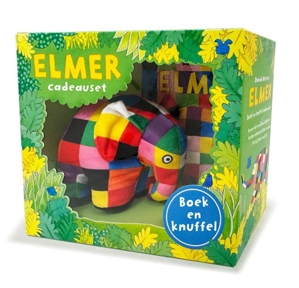 Set de regalo con libro y peluche de Elmer. 3+