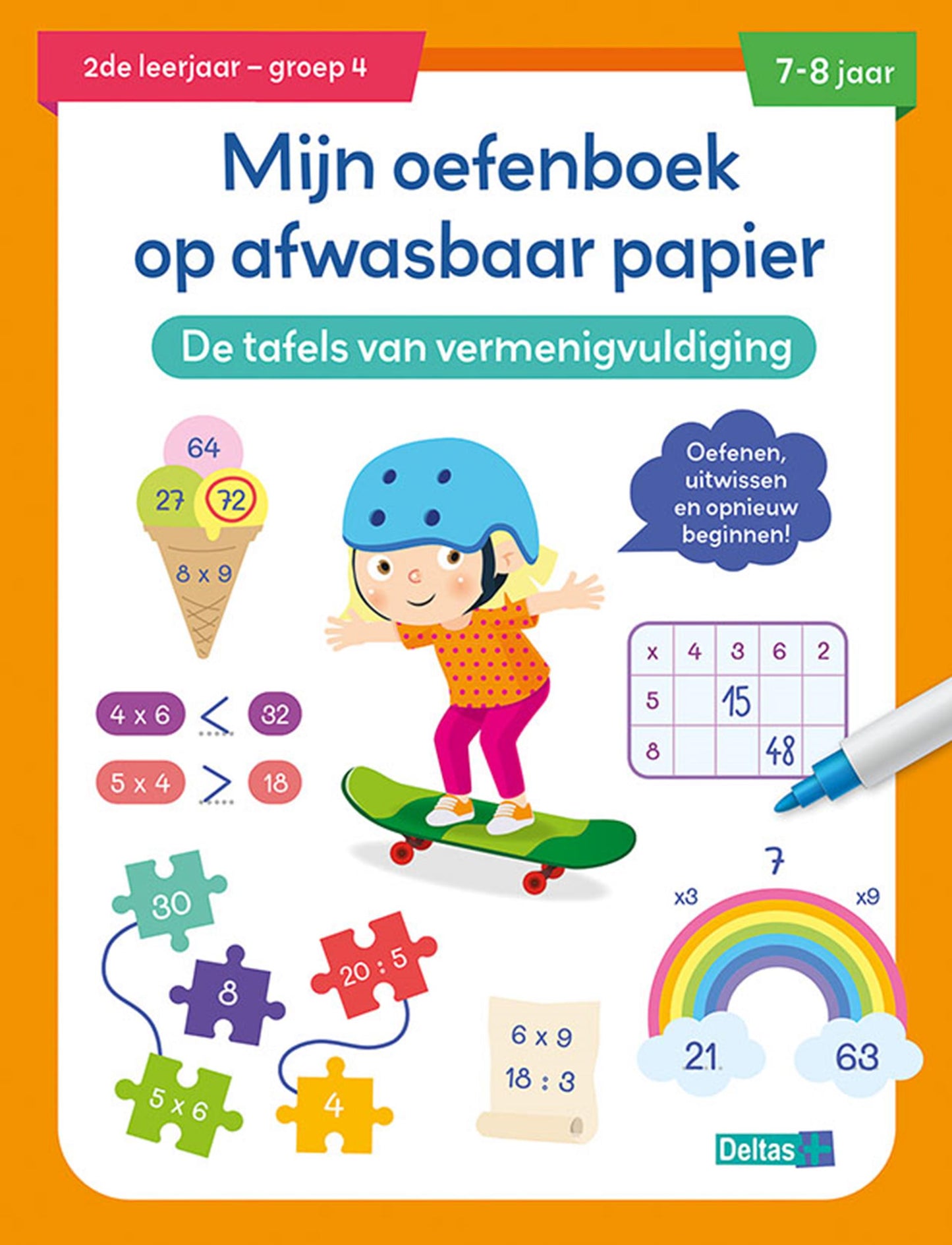 Deltas Ejercicio Libro lavable Tablas de papel de multiplicación (7-8 y.)
