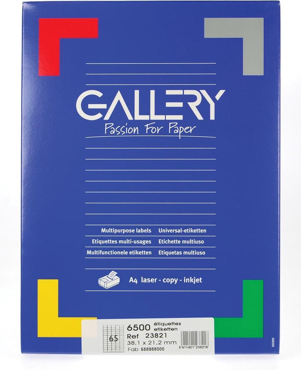 Etichette bianche Gallery ft 38,1 x 21,2 mm (l x a), angoli arrotondati, scatola da 6.500 etichette