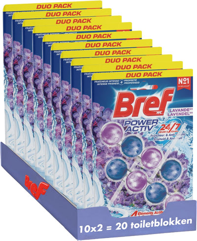 Bref - power activ - lavanda - bloque de inodoro - inodoro limpio y fresco - protector de suciedad - paquete económico - 10 x 2 piezas
