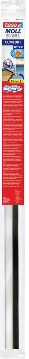 Tesa - dorpelstrip (borstel) voor oneven vloeren - 15 mm speling - 100 cm - aluminium - staal look - comfort