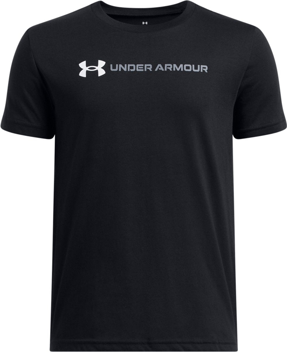 Under armour ua b logo wordmark ss unisex sportshirt - zwart - wit - grijs