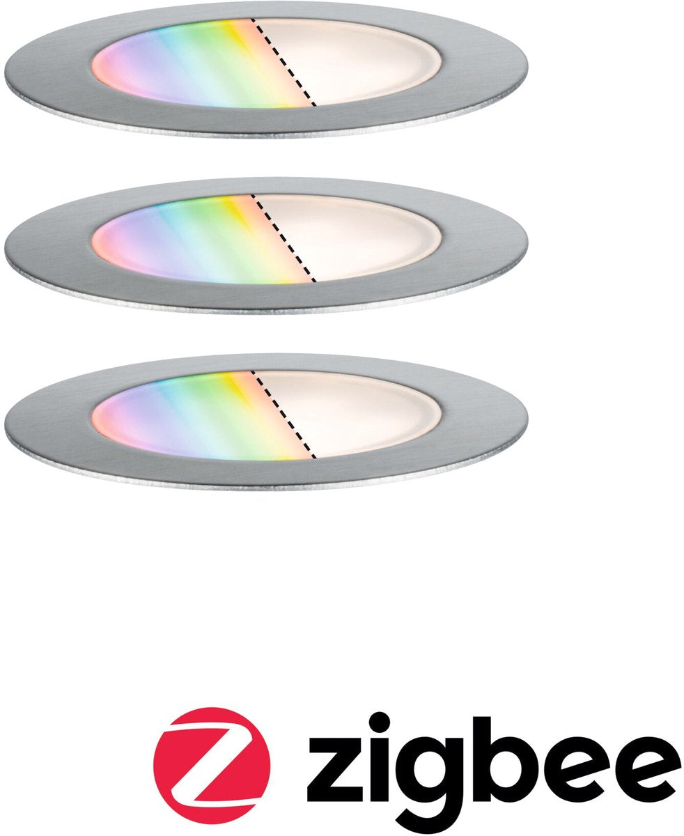 Paulmann plug shine led-grondinbouwlamp smart home zigbee 3.0 floor rgbw set van 3 ip67 rgbw+ 3x2w 21va edelstaal