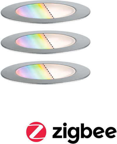 Paulmann Plug Shine LED Ground Recessed Lamp Smart Home Zigbee 3.0 Floor RGBW Set of 3 IP67 RGBW+ 3x2W 21VA Stainless Steel
