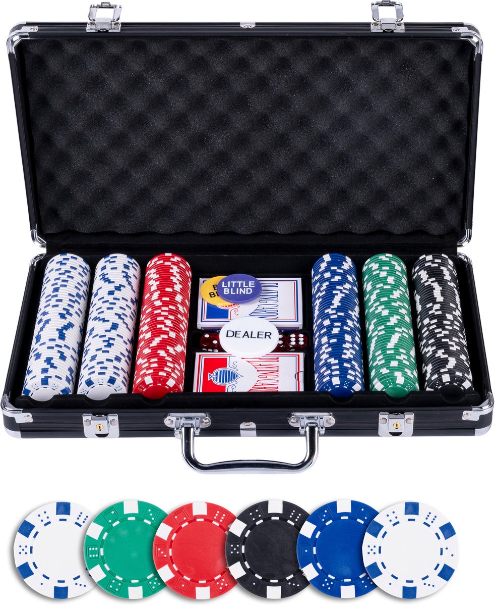 Set da poker Engelhart 300 fiches (11,5 grammi) in custodia nera – con 2 set di carte da gioco, 5 dadi e 3 pulsanti del mazziere
