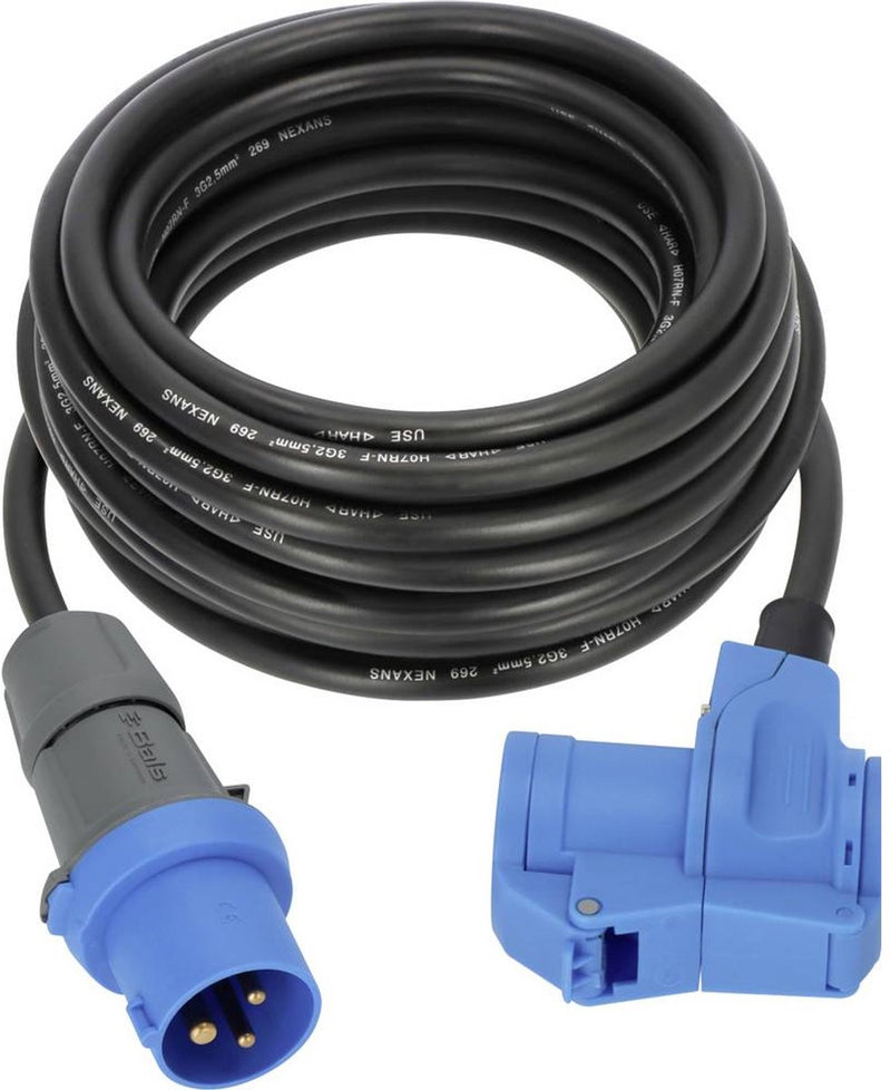 Brennerstuhl cee cavo di prolunga da campeggio 10 m cavo in nero (spina cee e giunto angolare incl. presa combinata con contatto di sicurezza, 230 V 16 A, per uso esterno permanente, prodotto in Germania)
