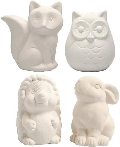 Creativ company animal money box, owl, fox, hedgehog, hare, h: 9-10 cm, white, 4 pieces 1 box