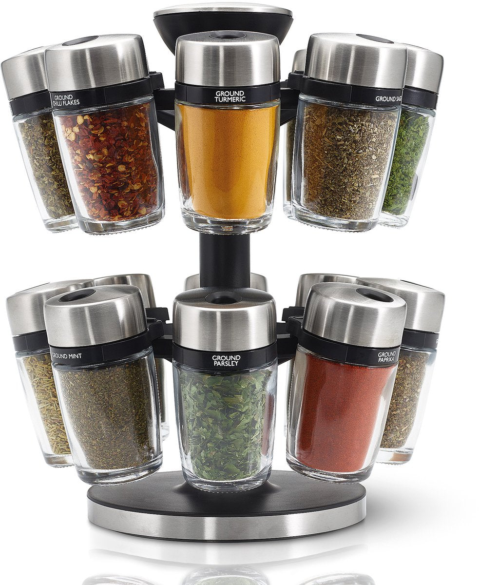 Cole Mason Cambridge spice rack - 16 spice jars - rotating spice carousel - including filled jars - luxury kitchen accessory