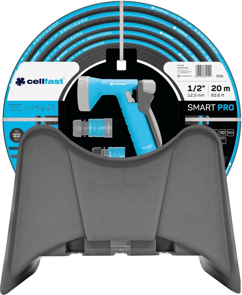 Cellfast smart pro ats - slang met houder 1 2 20m - 4-lagige slang 1 2 , pistoolspuit, 2 x snelkoppeling, universele aansluiting met binnendraad