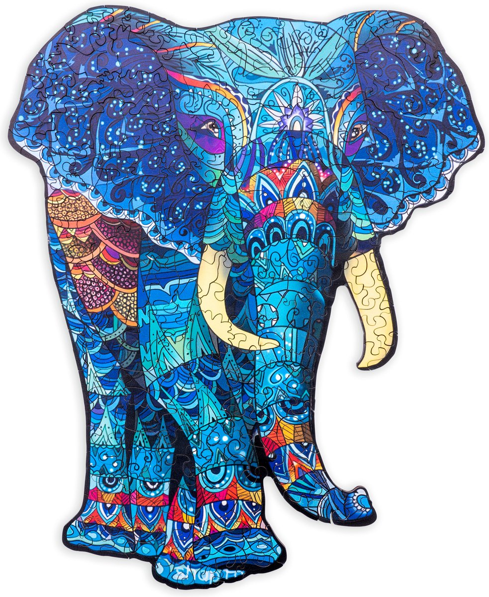 Engelhart wooden puzzle elephant - 244 unique puzzle pieces - A3 size large wooden jigsaw puzzle - animal puzzle game - challenging thinking game - including storage case -